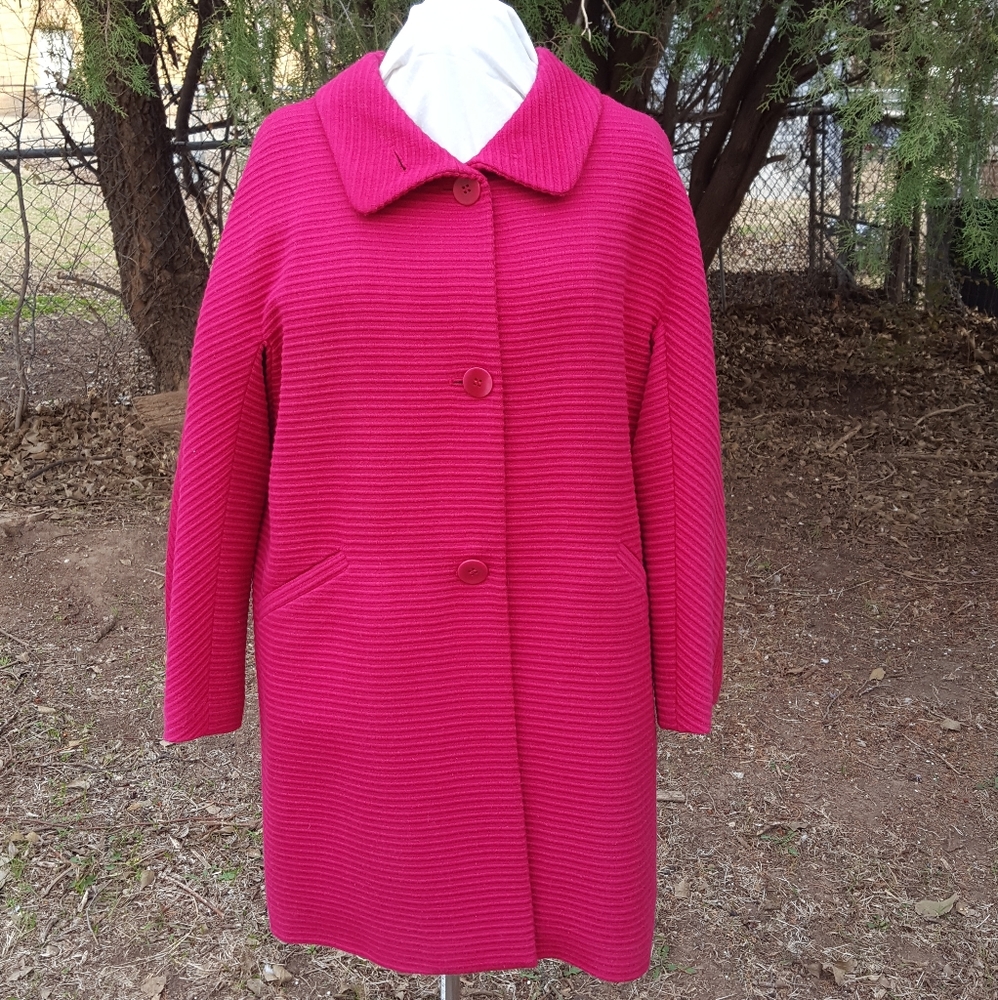 Talbots Horizontal Ribbed Wool Blend Rose Red Coat